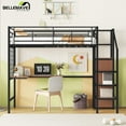 thumbnail image 2 of Bellemave Twin Size Loft Bed with Staircase and L-shaped Desk Industrial Metal Loft Bed with Dresser Wardrobe and Guardrails Twin Loft Bed Frame for Teen, No Box Spring Needed, Black, 2 of 11