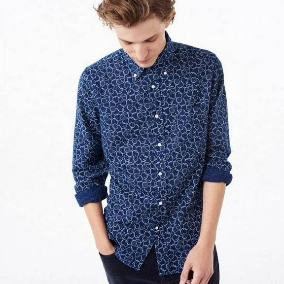 Gant Rugger Men's Printed indigo Oxofrd Button Down Shirt (342390), Medium, Dark Indigo
