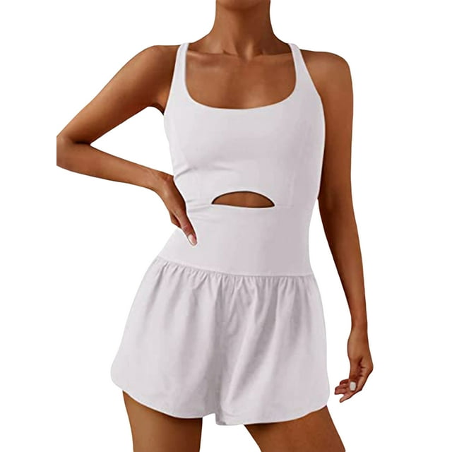 xiaxaixu Combishort Sans Manches pour Femmes, Couleur Unie, Sport, Été, Dos Croisé