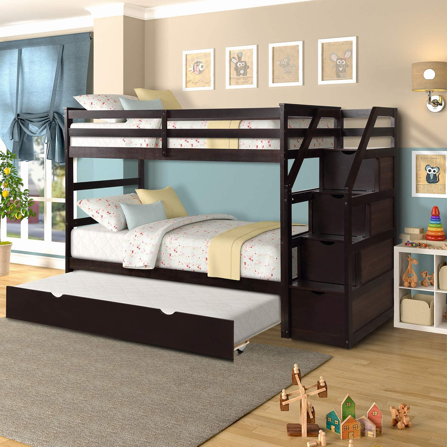 Twin Over Bunk Bed Trundle, 3 Mattress Bunk Beds