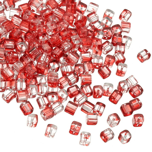 Uxcell 200 Pcs Perlas de Cubo de Cristal, 7mm Transparentes, Perlas Cuadradas Facetadas para Manualidades de Joyería DIY para Pulseras, Aretes y Collares, Rojas