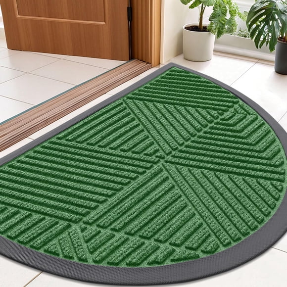 Smiry Tapis de Porte d'Entrée Demi-Cercle Extérieur, Paillasson en Caoutchouc Naturel Robuste et Résistant, Piège la Saleté et l'Humidité, Profil Bas