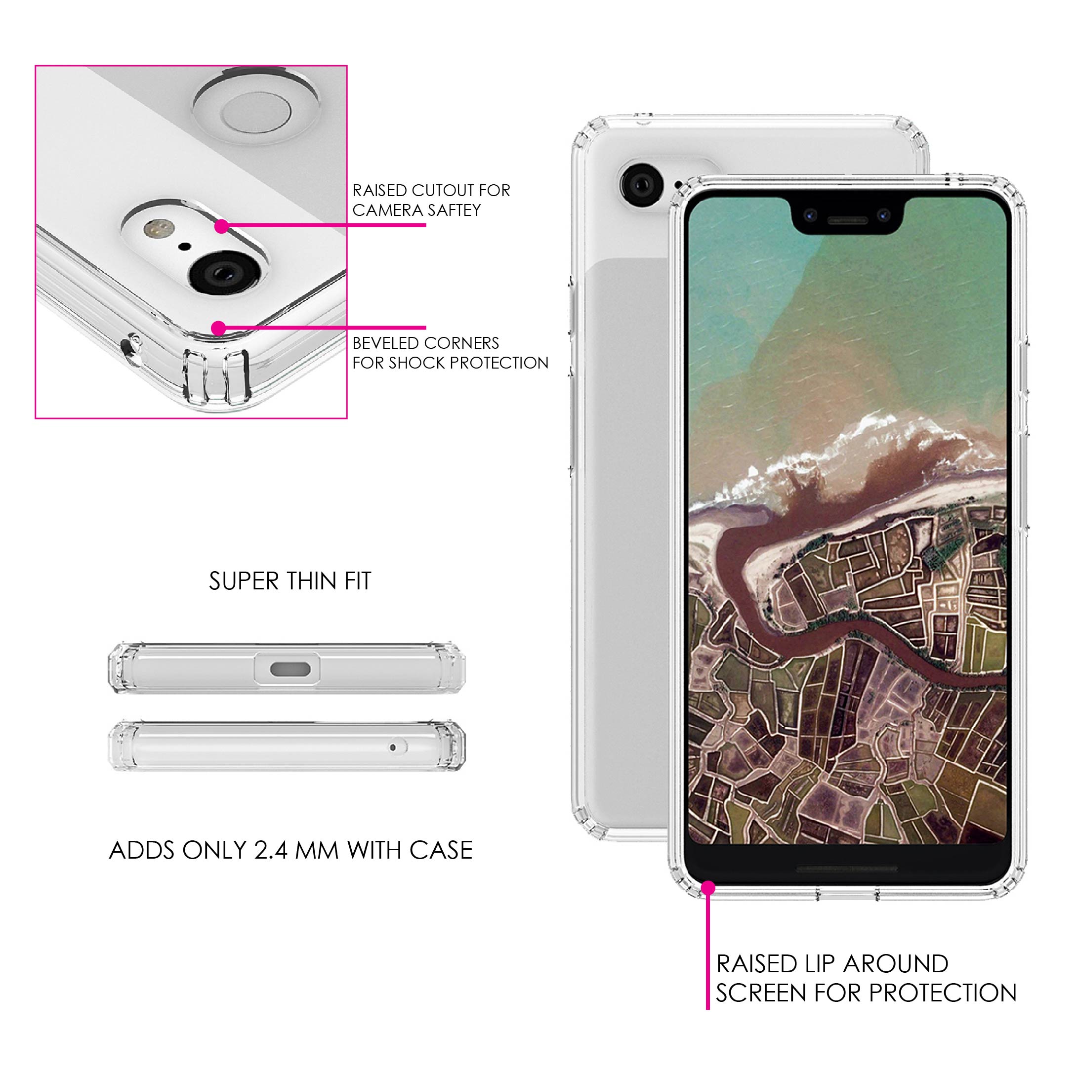 DistinctInk Clear Shockproof Hybrid Case for Google Pixel 3 XL (6.3" Screen) - TPU Bumper Acrylic Back Tempered Glass Screen Protector - Darling Don't Forget to Fall In Love with Yourself - image 2 of 5