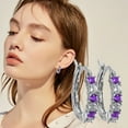 thumbnail image 4 of 2025 925 Sterling Silver Hoop Earrings for Women, Stylish Simple Temperament Circle Cutout Diamond Inlay Earring, Colorful Earrings Jewelry Birthday Wedding Gifts for Her Valentine's Day Purple, 4 of 9