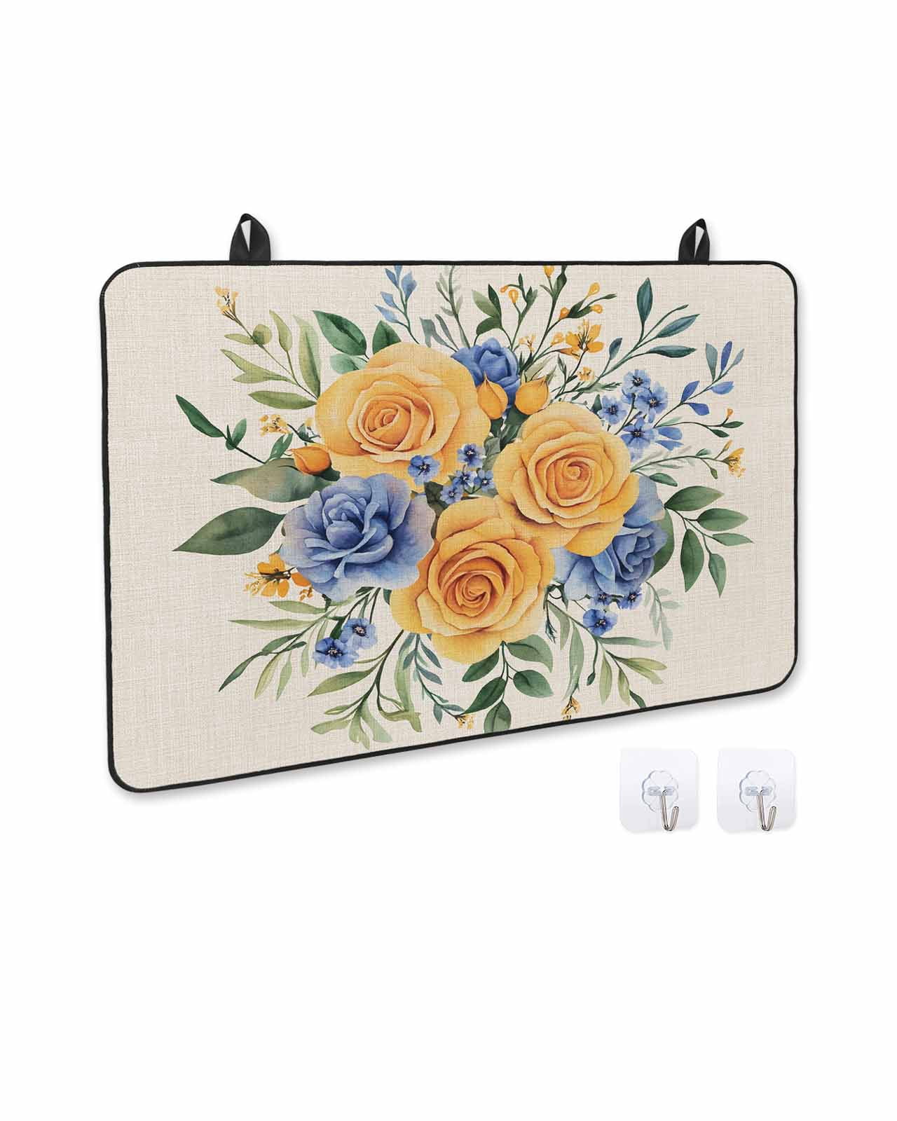 nqOlkjepod Large Induction Cooktop Protector Mat 36"x21", Yellow Blue Floral Stove Top Covers for Electric Stove, Eucalyptus Leaves Botanical Stove Burner Cover Mats, Glass Top Stove Cover