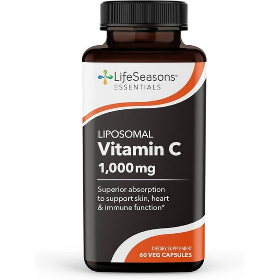 LifeSeasons Essentials Liposomal - Vitamin C Supplement - Supports Skin Heart & Boosts Immunity - Enhances Collagen Production - Antioxidants for Stress Relief - 60 Capsules