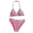 thumbnail image 3 of CCRFTGI Girls Swimsuit 2 Piece V Neck Bikini Set Cute Floral Gingham Halter Triangle Wireless Bikini Bathing Suit Summer Swimwear with Adjustable Strap Red 5-6 Years, 3 of 8