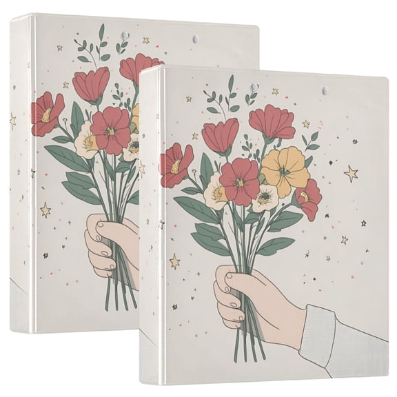 FORMRS 3 Ring Binder 1.5 inch with Pockets Set of 2 Clip Board 200 Sheets Capacity, Beige Cute Flower