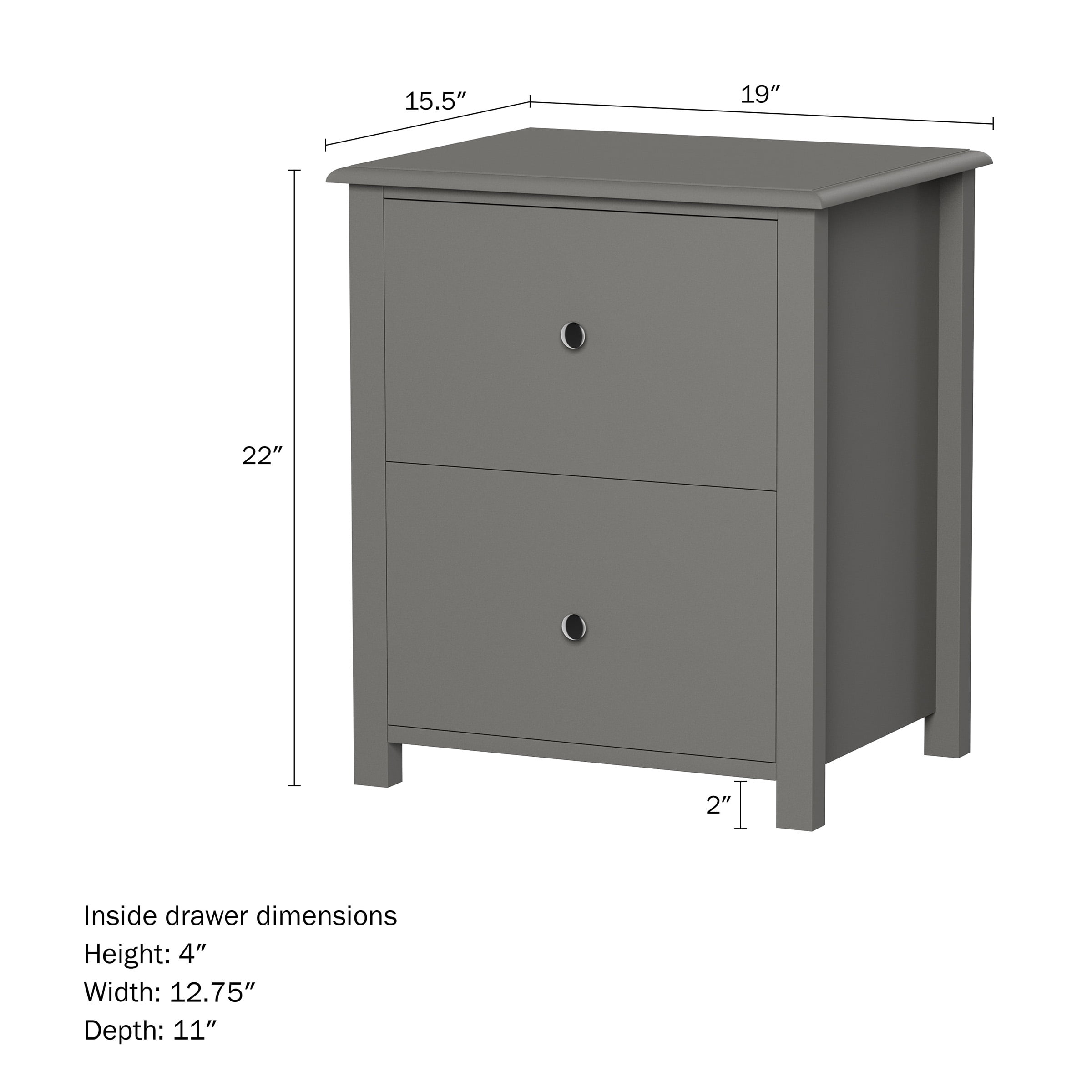 Lavish Home 2-Drawer End Table, Traditional Nightstand, Wooden Side Table, Slate Gray