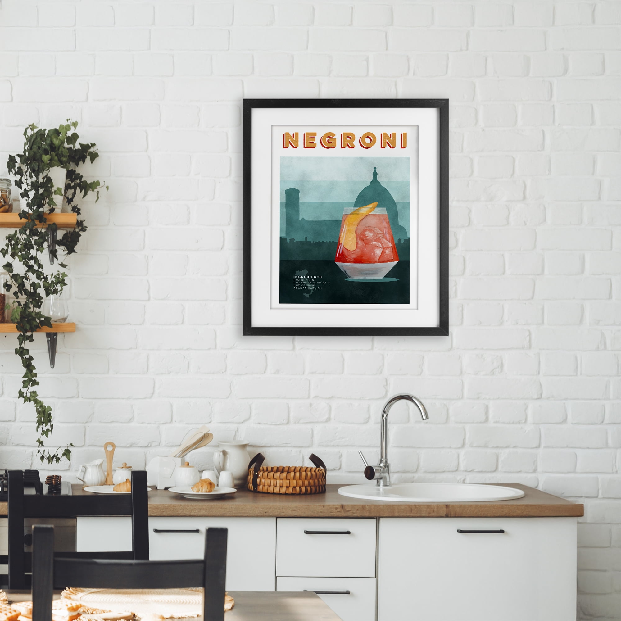 Retro Negroni & Architecture Black Framed Print Under Glass, design by Brett Blumenthal
