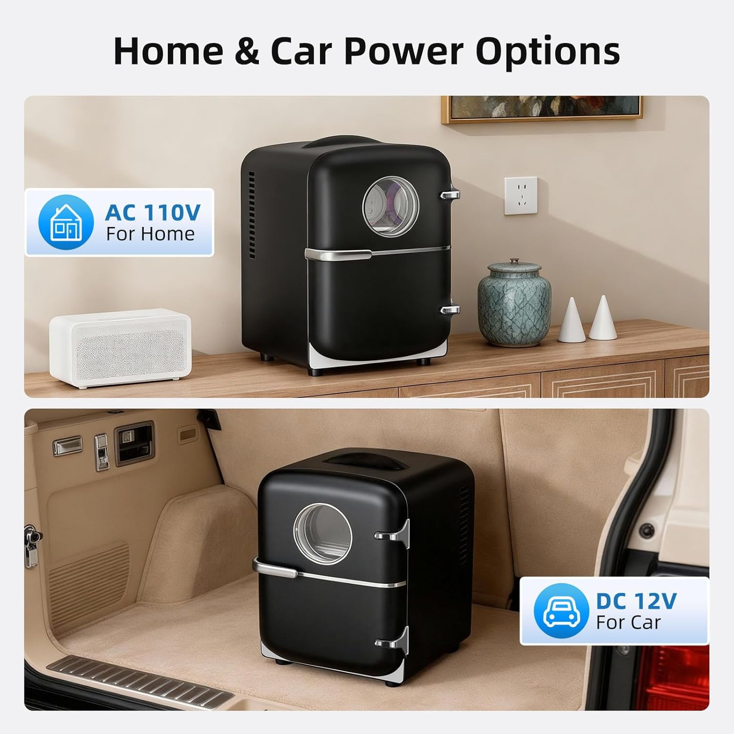 FREE VILLAGE Mini Fridge for Bedroom,4L/6 Cans Small Refrigerator No Freezer for Skincare,Makeup,With Observation Window,Portable Beverage Drink Cooler and Warmer for Kids,Car,Office,Dorm,Black