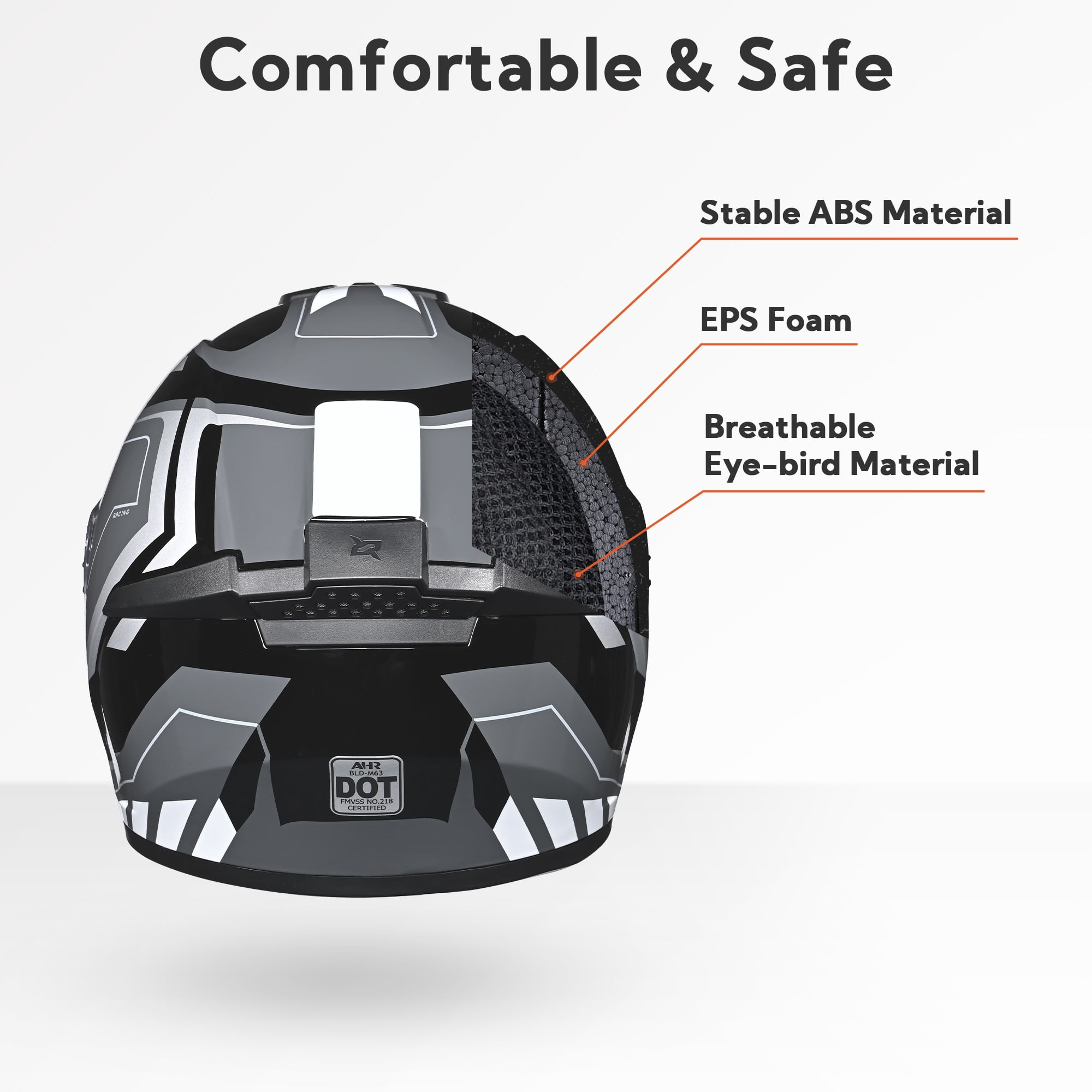 AHR RUN-F3 Full Face Motorcycle Helmet DOT Approve Lightweight Street Bike Touring Racing XL
