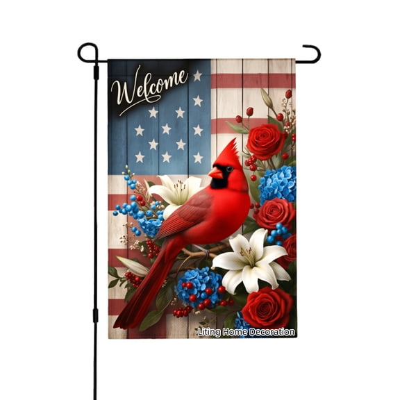 Welcome Cardinal And Flowers Garden Flag For Home Outdoor Garden Yard Decor 12x18 Inch