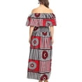 thumbnail image 2 of Sakkas Buhle Ruffle Off-shoulder Long Dress Wax African Ankara Dutch Print - 411-burgundy/geometric - One Size Regular, 2 of 5