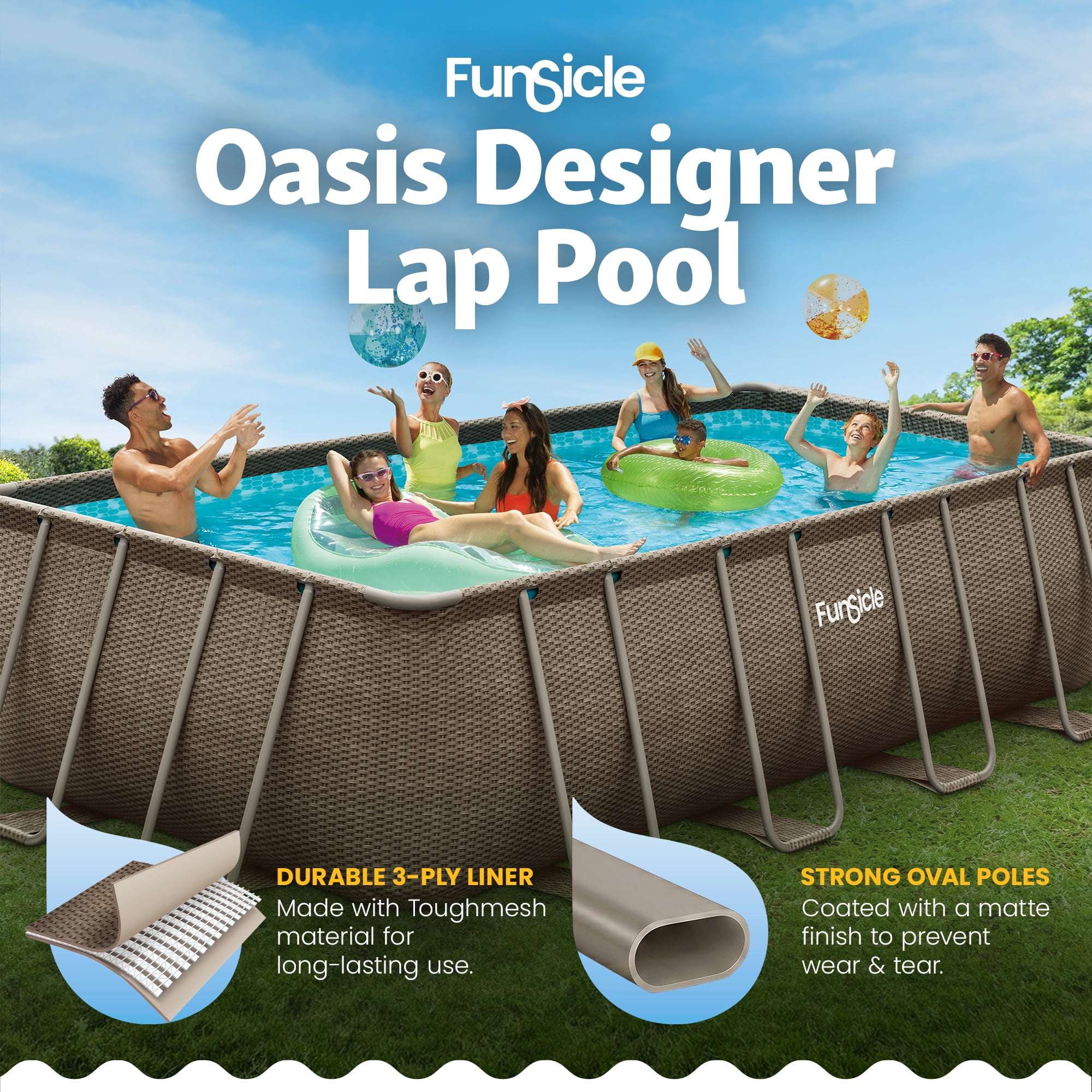 Funsicle 18 Ft Oasis Designer Lap Above Ground Pool with Pump, Rectangular Frame