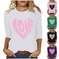 thumbnail image 1 of lcziwo Hauts à Manches 3/4 pour Femmes, Imprimé de la Saint-Valentin, Col Rond, Chandail-Over, Mode, Couple, Vacances, Cœur, Graphique, Blanc, m, 1 of 5