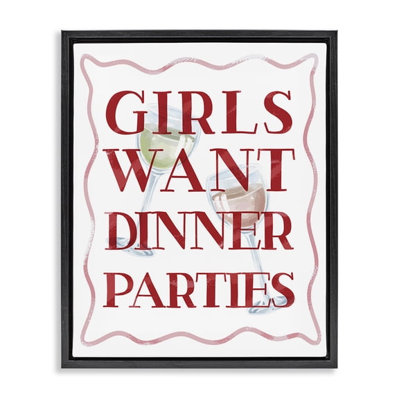 Stupell Industries Modern Girls Want Dinner Parties Black Floating Frame Canvas Art, 17 x 21, by Lil' Rue