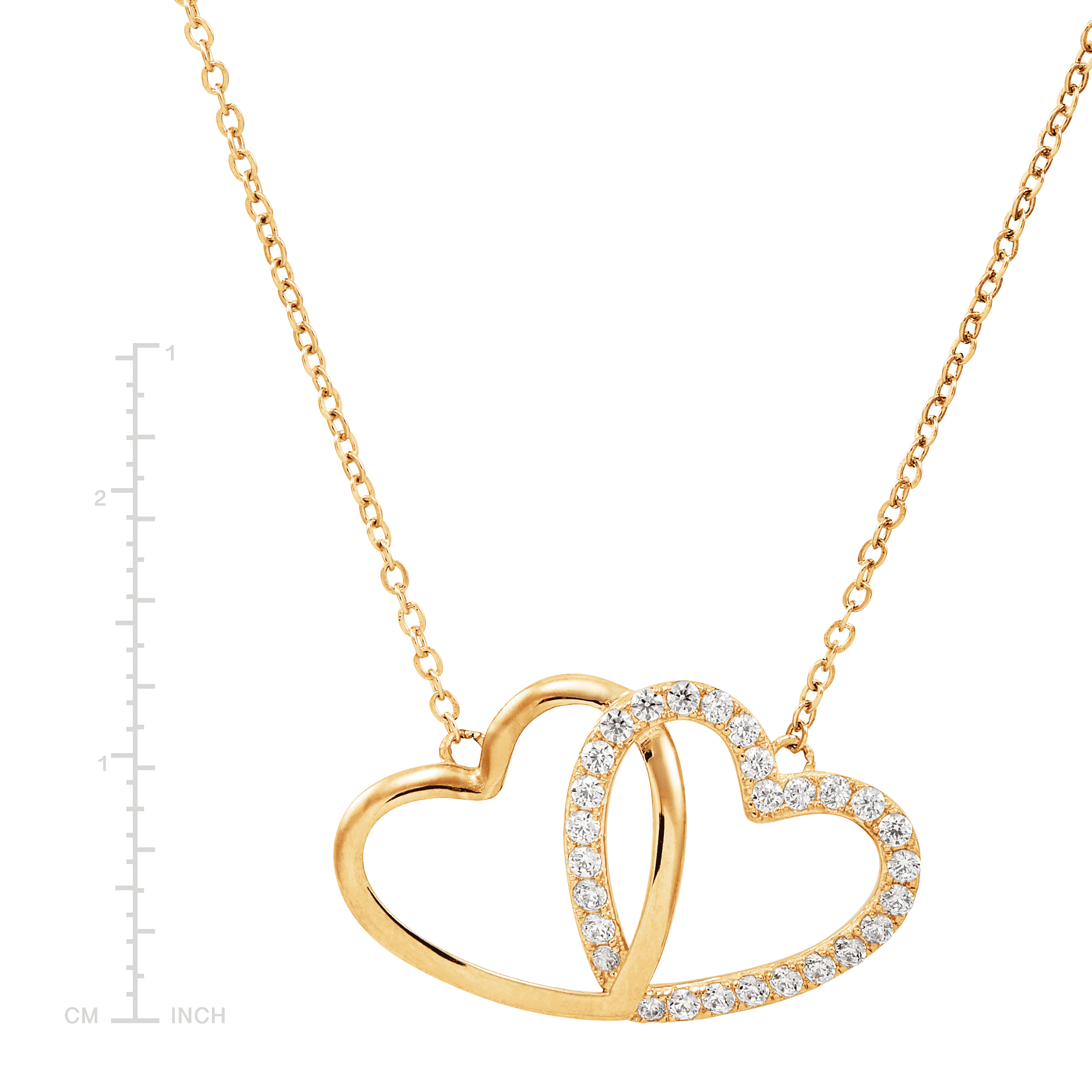 Women's Finecraft Interlocking Hearts Pendant Necklace with Cubic Zirconias in 10kt Yellow Gold, 17.5"