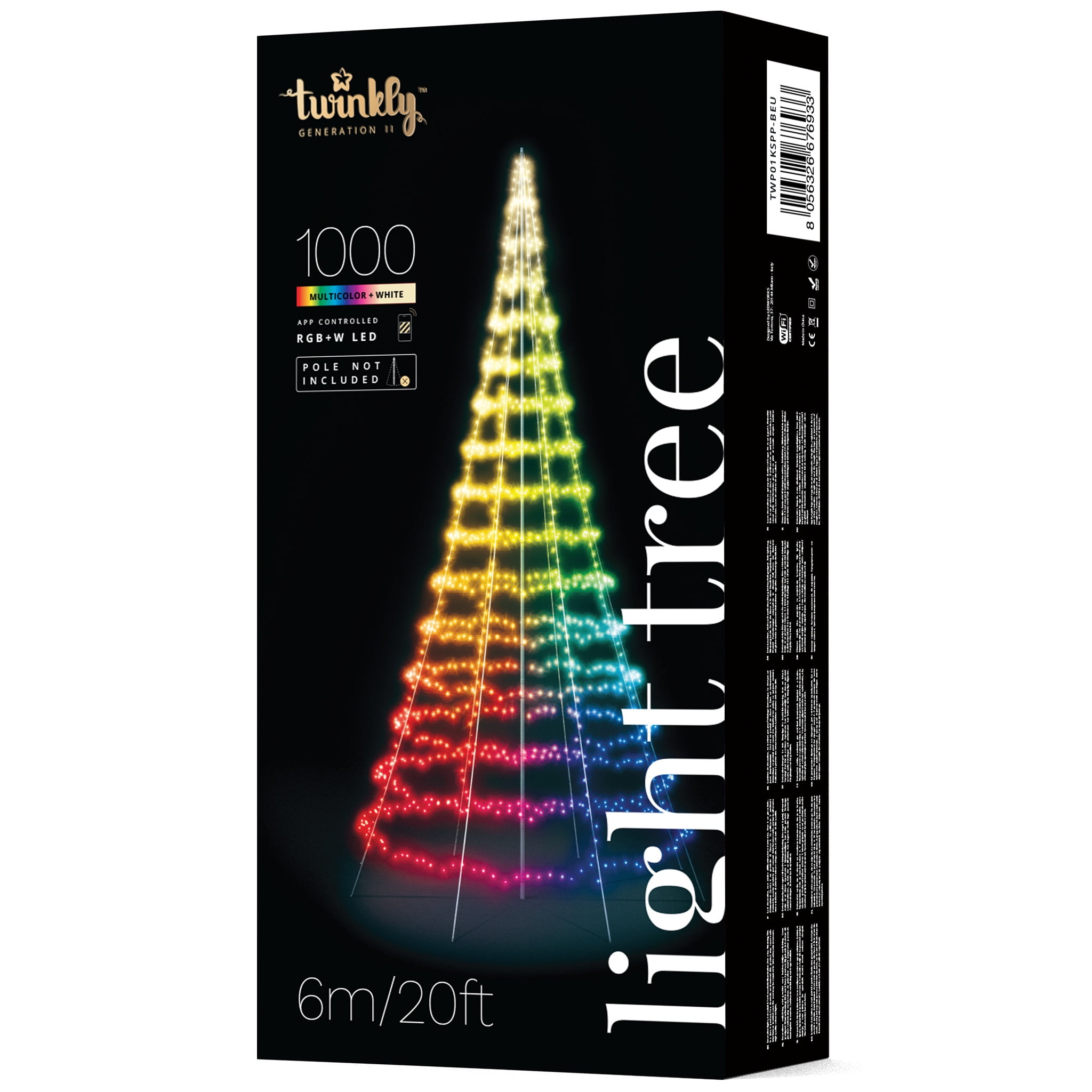 Flag-pole Christmas Tree with 1000 RGB+W LEDs. 19.7 -