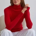 thumbnail image 6 of Clearance! Lisingtool thermal underwear for women Women Soft Sweater Slim Fit Lightweight Long Sleeve Turtleneck Tops Undershirt Sexy Knitted Warm Fitted Fashion Pullover Sweater Red1, 6 of 8