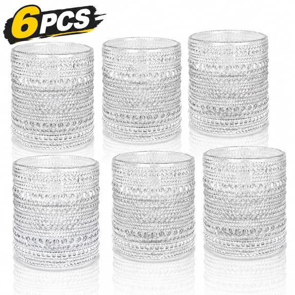 10 oz Hobnail Cocktail Glasses Set of 6, Clear Vintage Jupiter Bubble Drinking Glasses, Textured Glass Cups Old Fashion Water Glassware