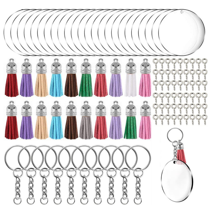 150PCS Keychain Ring with Chain Tassel Pendants Bulk for DIY Jewelry Making Kit 