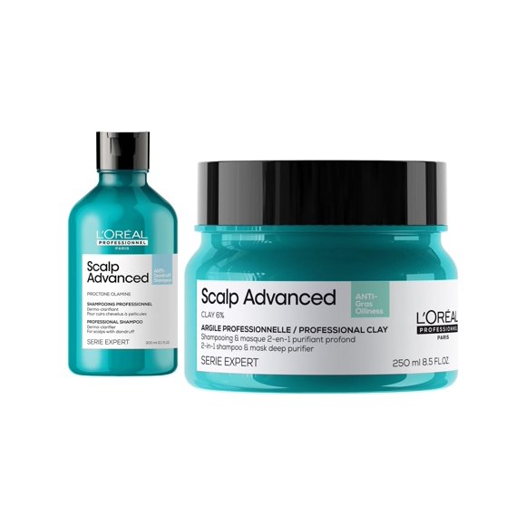 L’Oréal Professionnel Scalp Advanced Anti-Dandruff Shampoo,300ml+ Anti-Oiliness Hair Mask,250ml