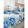 thumbnail image 4 of Blue Flower Spring Twim Size Flat Sheet, Wrinkleproof & Fadeproof Cooling Flat Bed Sheet Only, Rose Leaves Garden Pastoral Retro Breathable Soft Bedding Top Sheets 66 x 96 Inches, 4 of 8