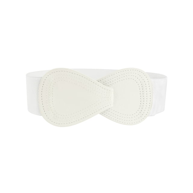 Cinturón elástico de cuero sintético con hebilla en forma de 8 Inspire Chic para ajustar la cintura de dama, medida de cintura: 31"/78.5cm-43"/109cm Crema