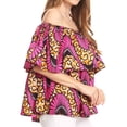 thumbnail image 3 of Sakkas Imani Colorful Wax African Ankara Dutch Off-shoulder Blouse Top Gorgeous - Pink/Ocelli - One Size Regular, 3 of 5