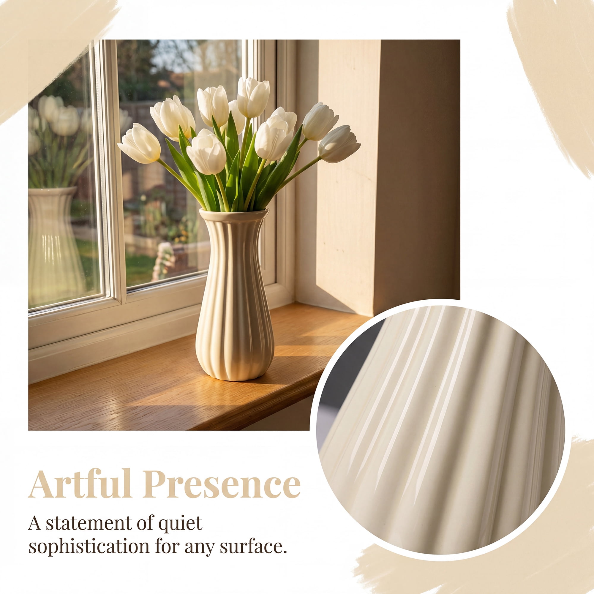 Unique Bargains Matte Ribbed Cylinder Vases Cream Yellow 3.5"L x 3.5"W x 8.0"H