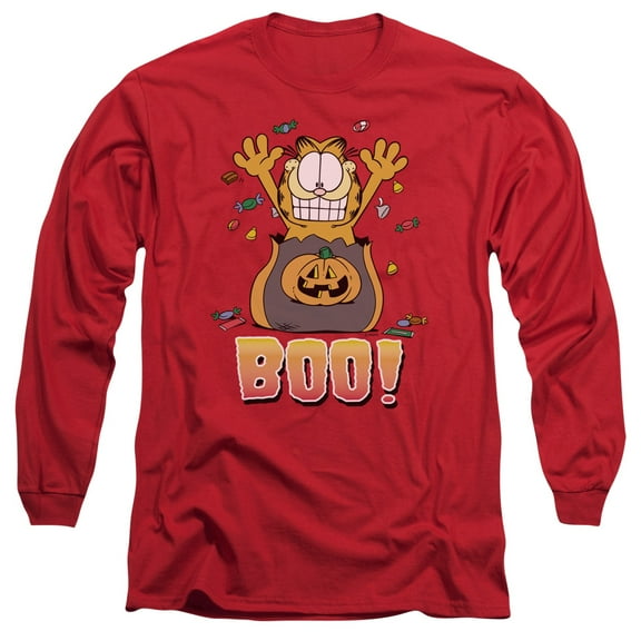 Garfield Boo! Long Sleeve Adult 18/1 T-Shirt Red