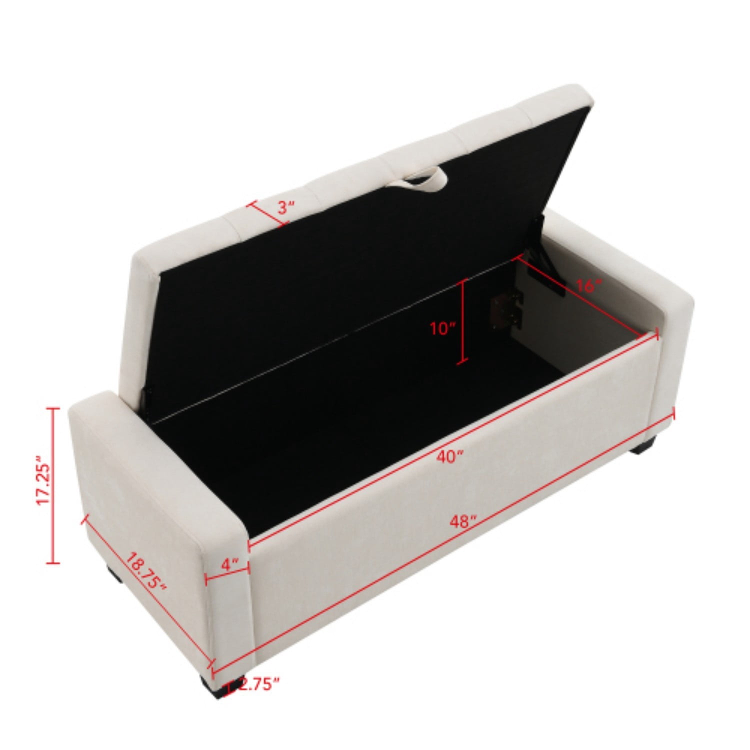 48" Storage Ottoman Bench with Safety Hinge, Upholstered Chenille Storage Bench for Bedroom, Entryway, Living Room, End of Bed Bench with Hidden Storage, Beige