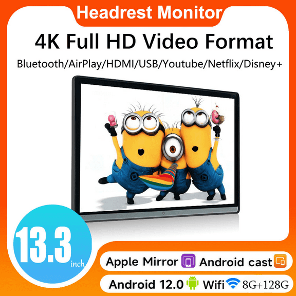 Dual HMDI 13.3"Android 12 8G 128G Car Headrest Monitor IPS Tablet Touch Screen For Car Rear Seat 4K Video