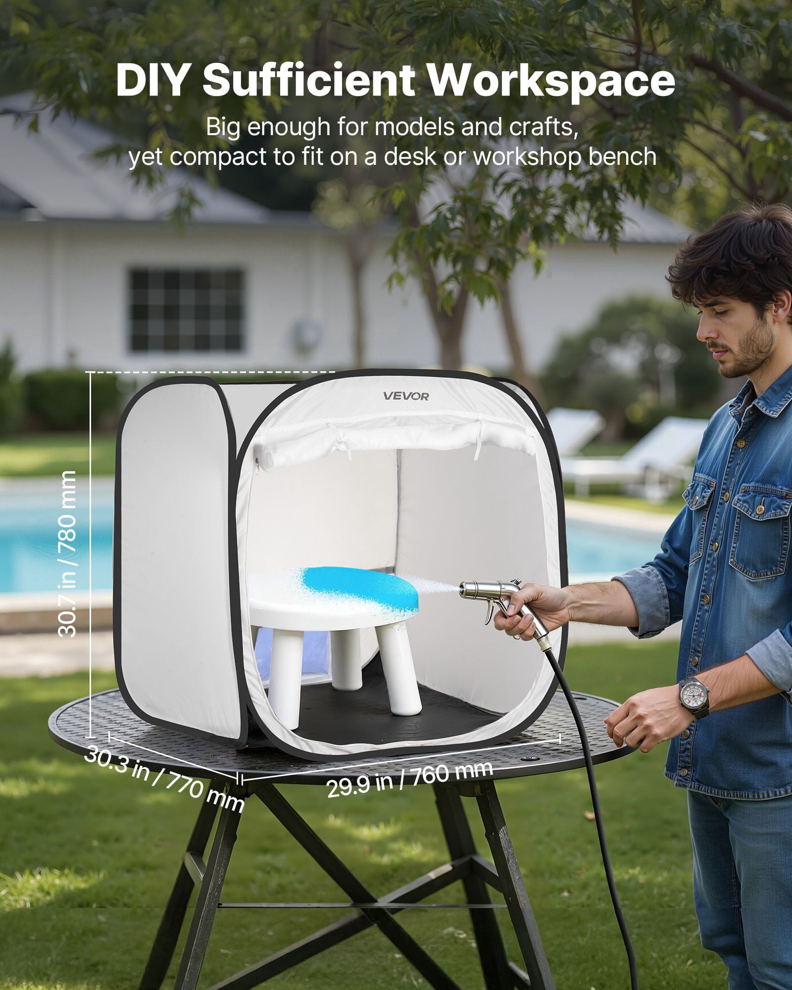 Portable Paint Booth Tent 28.3x28.5x29.5 Inch Pop Up Spray Painting Tent with Mesh Door for Cabinets Chairs Models Tables Efficient Airflow