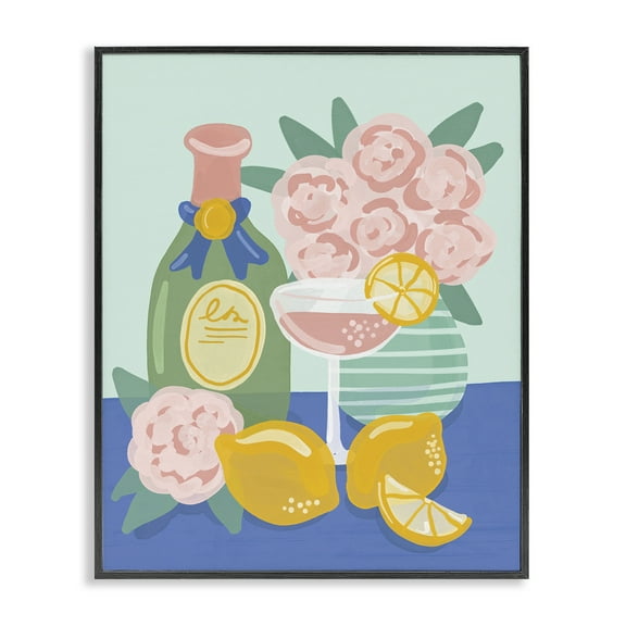 Stupell Industries Lemons & Drinks Still Life Food & Beverage Painting Black Framed Art Print Wall Art, 11 x 14