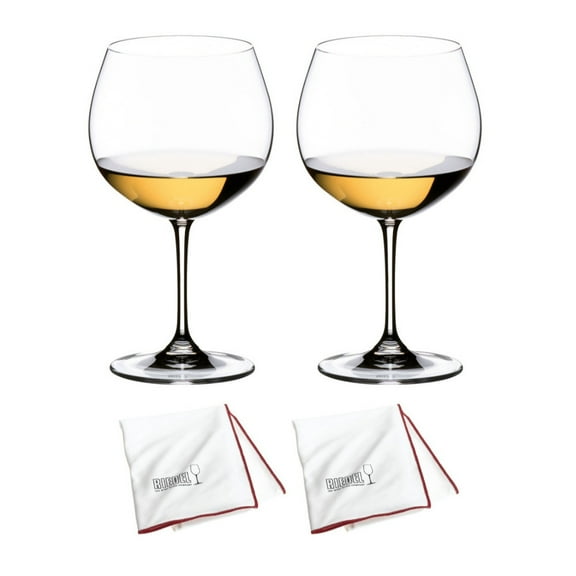 Riedel Vinum Oaked Chardonnay/ Montrachet Glass (2-Piece Set) with Microfiber Polishing Cloths