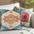thumbnail image 4 of 2Pcs Pattern Carpet Boho Style Ethnic Design Gold Blue Decoration Farmhouse Décor Cotton Linen Home Decorative Throw Pillow Case Cushion Cover for Sofa Couch, 20"x20", 4 of 6