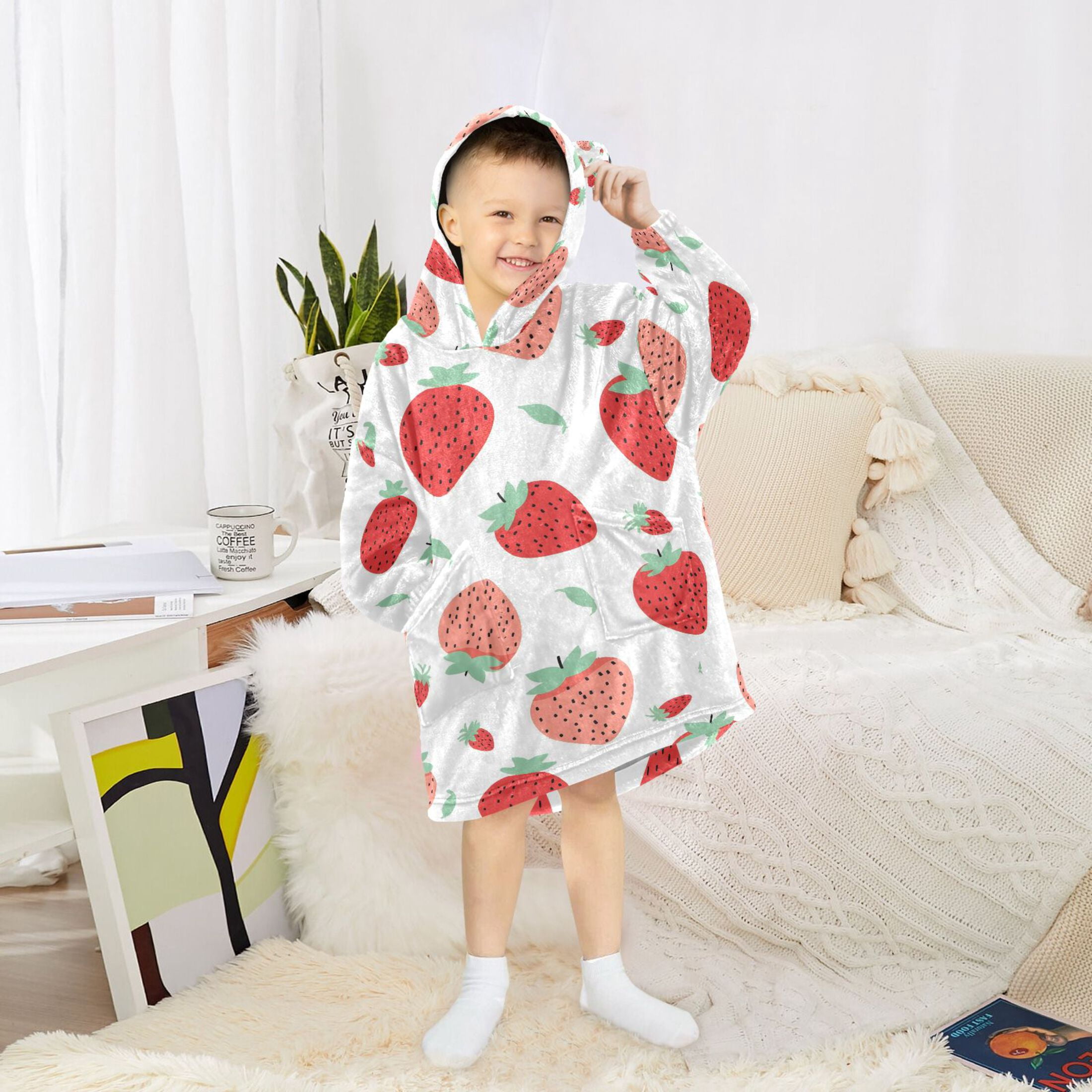 joogoo Blanket Hoodie for Cute Strawberry Oversize Sweatshirt 3-14 YR L