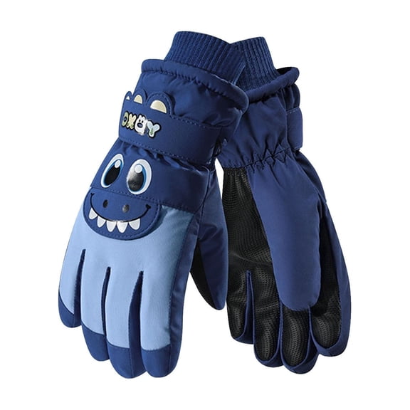 Unisex Kids Winter Mittens Solid Color Windproof Insulated Thermal Warm For Skiing Snowboarding Outdoor Activities Comfortable For Boys Girls Youth Children Dark Blue