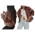 thumbnail image 3 of Chaqueta Acolchada Corta con Estampado Floral Vintage para Mujer, Chaqueta Corta Abierta Al Frente, Ropa de Abrigo Café S, 3 of 6