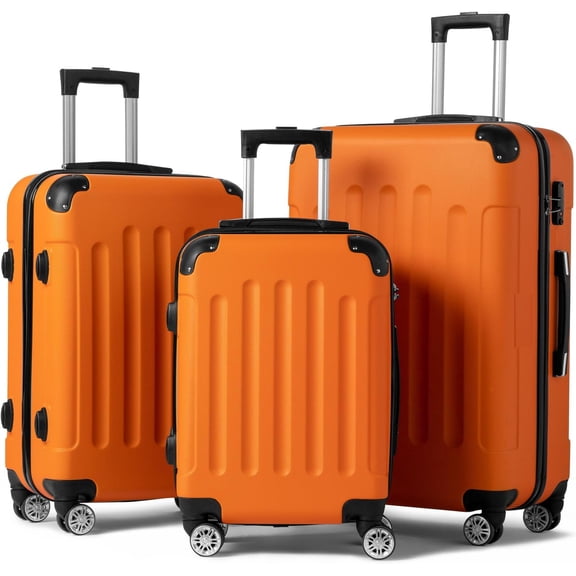 3-Piece Luggage Set Travel Lightweight Suitcases with Rolling Wheels, TSA lock & Moulded Corner, Carry on Luggages for Business, Trip, Orange (20"/24"/28")