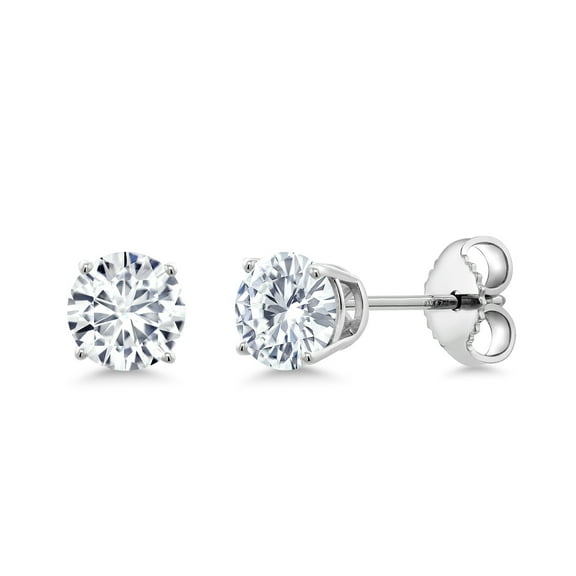 Gem Stone King 0.50 to 7.75 Carat Round White Moissanite Stud Earrings for Women Men Set in 925 Sterling Silver | 4MM to 10MM | D-E-F Color