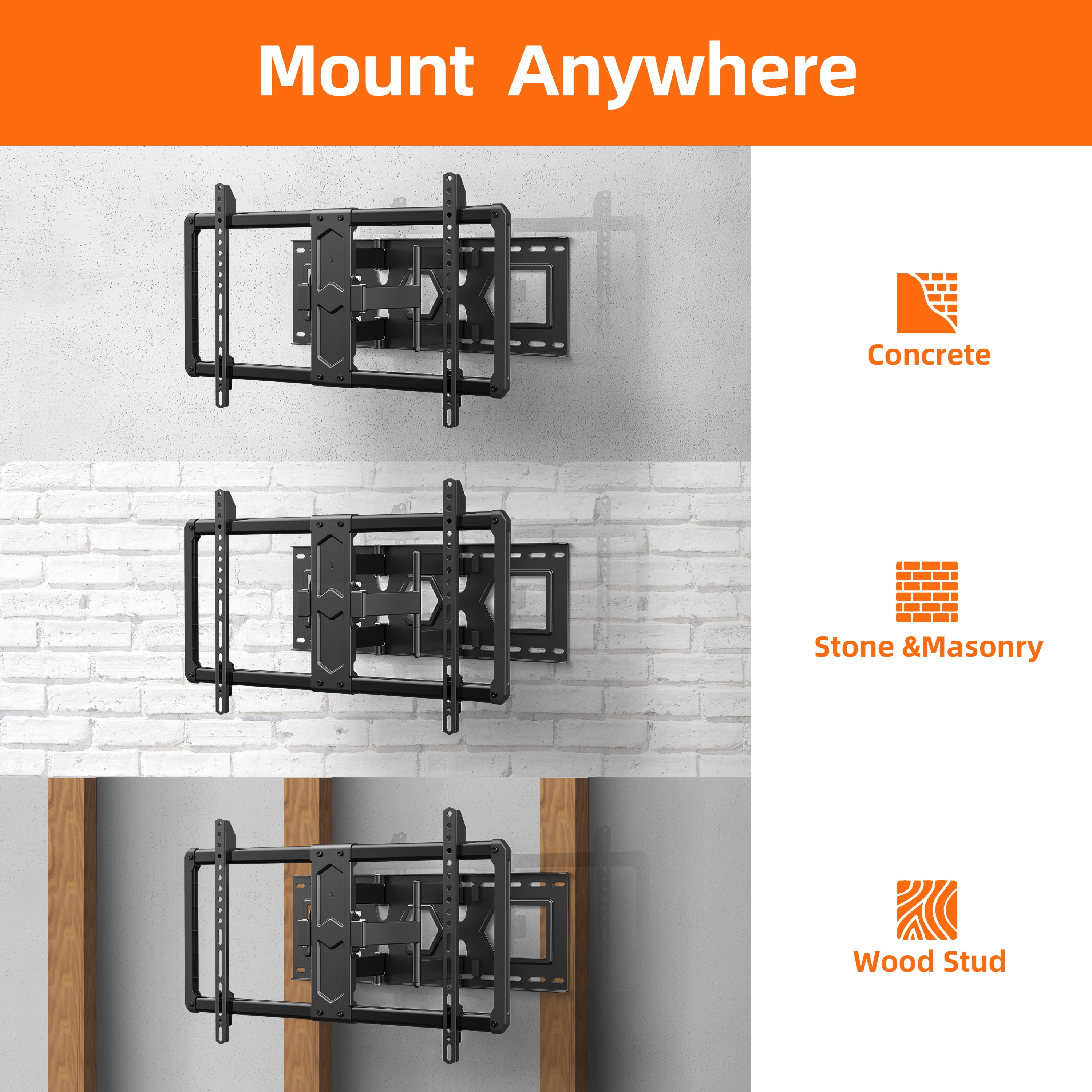 MountLiving Ultra-Slim Full Motion TV Wall Mount for 37-90" Screens, 90° Swivel & ±10° Tilt, Max VESA 600x400mm, up to 120 lbs