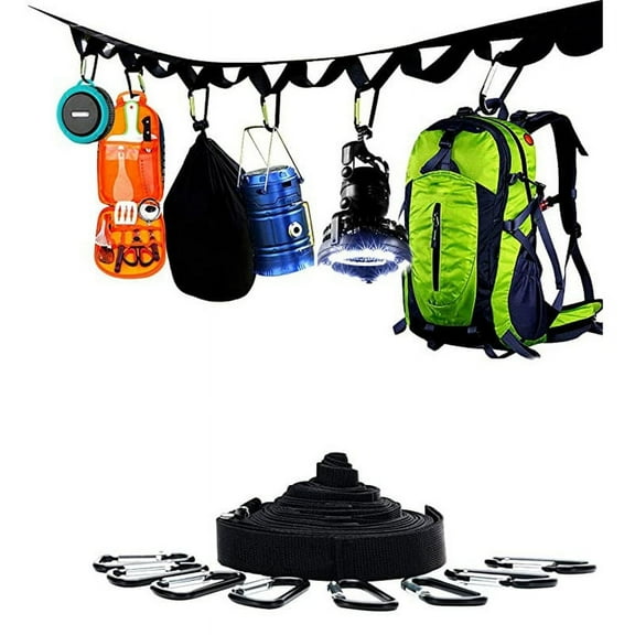 20FT Campsite Storage Strap with 19 PCS Buckles, Portable Hanging Rope for Camping, Hiking, Outdoor Tent Accessories