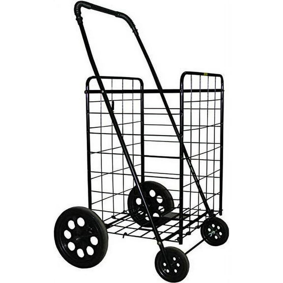 Folding Shopping Cart with Plastic Wheels| Size: Jumbo (41.75" H x 24" W x 21" D) | Color: Black