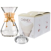 Chemex Classic Wood Collar and Tie Glass 40 Ounce Coffee Maker with Cover and 200 Count Oxygen Cleansed Bonded Square Coffee Filters