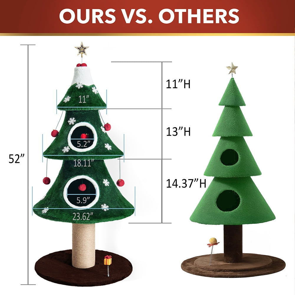 Stephan Roberts 52"  H Alpine Christmas Cat Tree Tower with Scratching Post, Cat Condo & Hanging Toys, Green