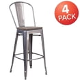 thumbnail image 3 of Flash Furniture Lincoln 4 Pk. 30" High Silver Antique Finish with Clear Coat Barstool with Back and Wood Seat, 3 of 9