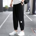 thumbnail image 4 of Pantalones de hombre de seda de hielo transpirables de verano de color sólido pantalones de lino sueltos casuales para hombre Pantalones deportivos de moda urbana, 4 of 5